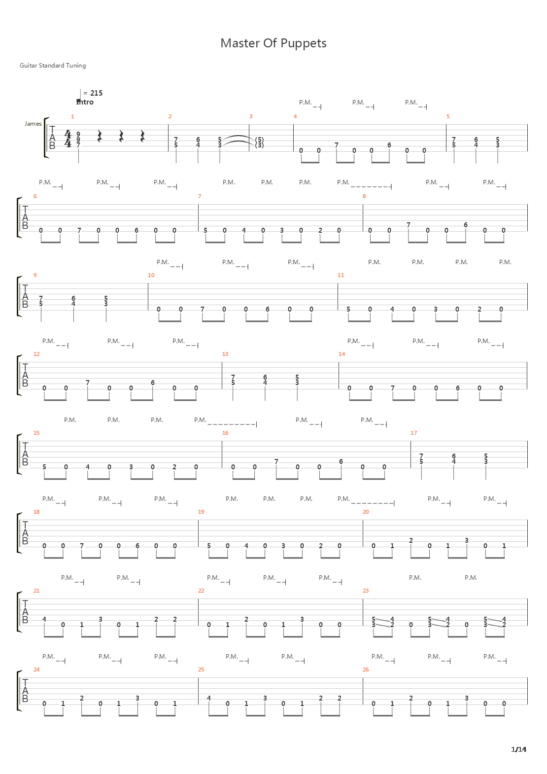 Master Of Puppets吉他谱