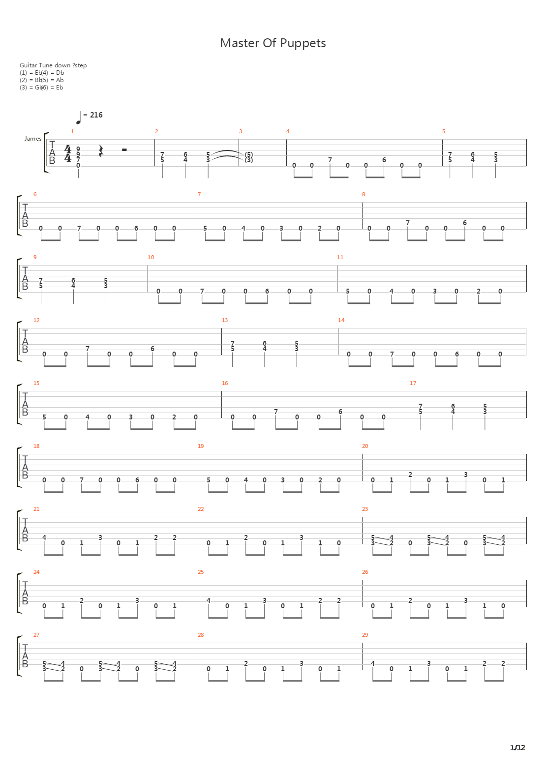 Master Of Puppets(10)吉他谱