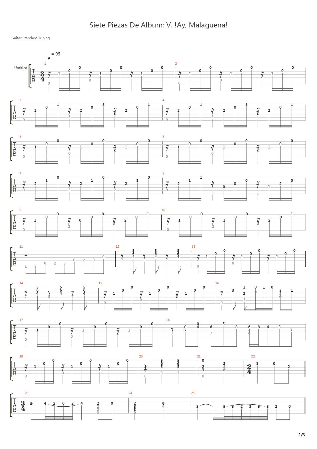 Siete Piezas De Album V Ay Malaguena吉他谱