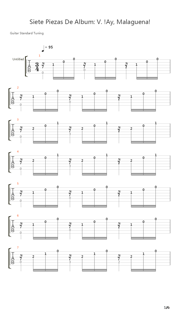 Siete Piezas De Album V Ay Malaguena吉他谱