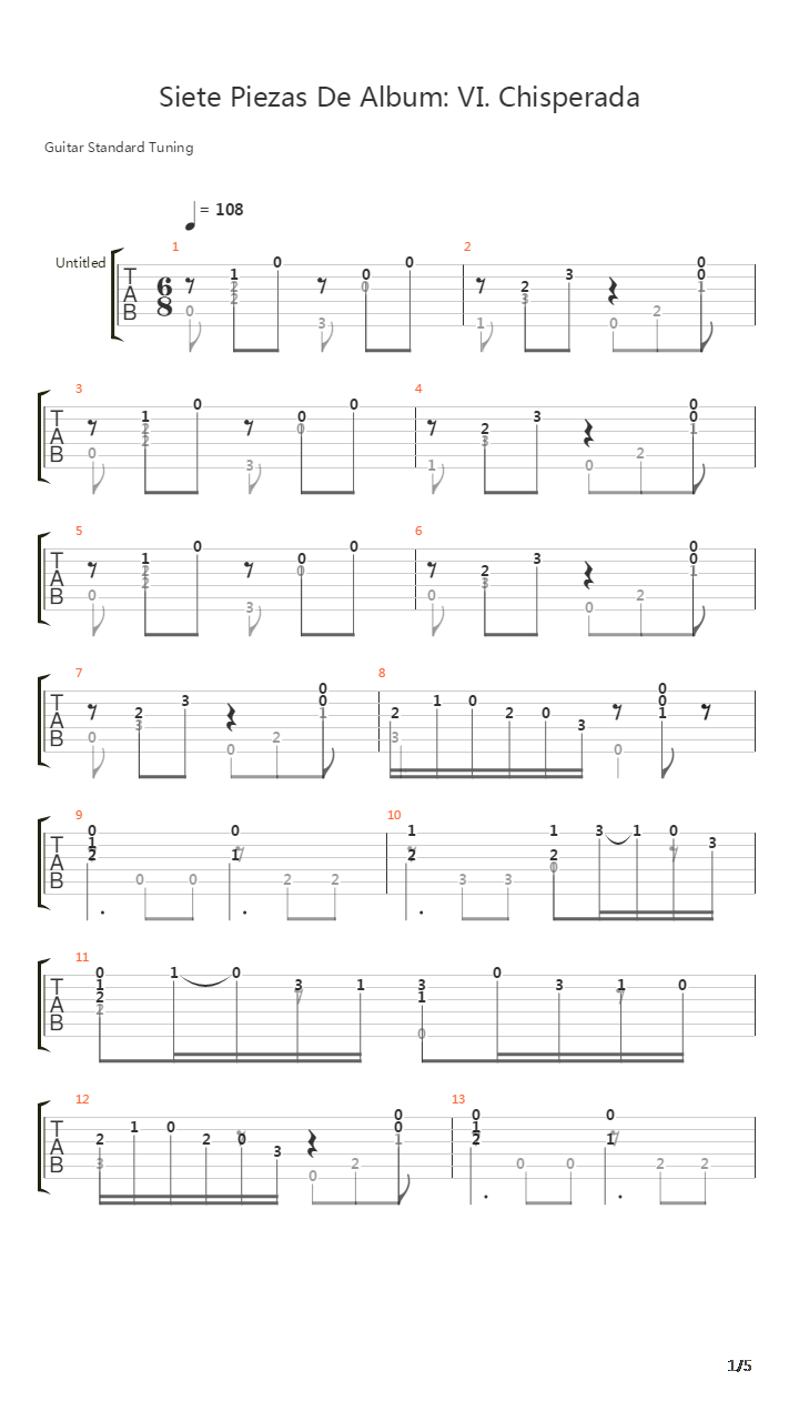 Siete Piezas De Album VI Chisperada吉他谱