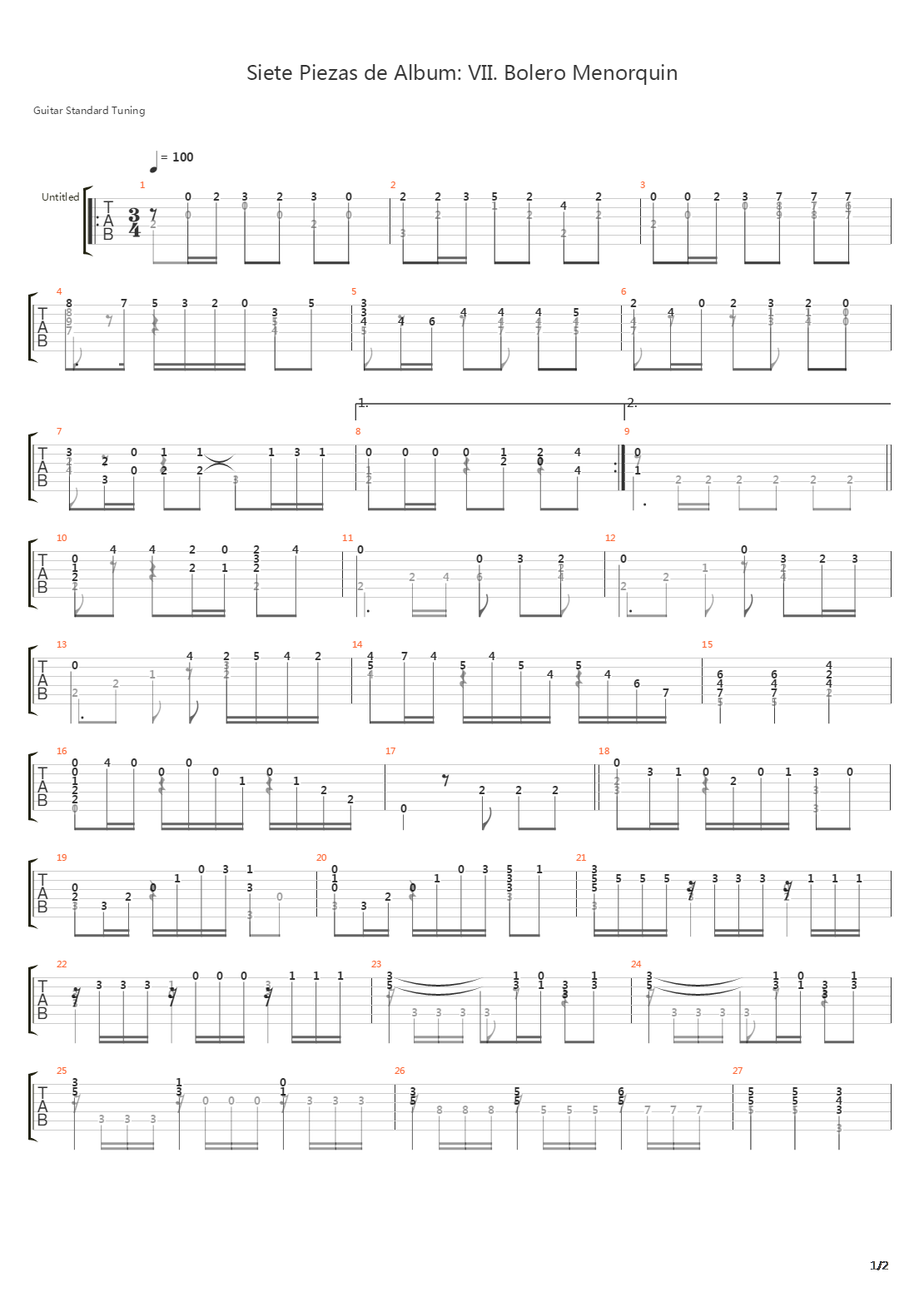 Siete Piezas De Album VII Bolero Menorquin吉他谱