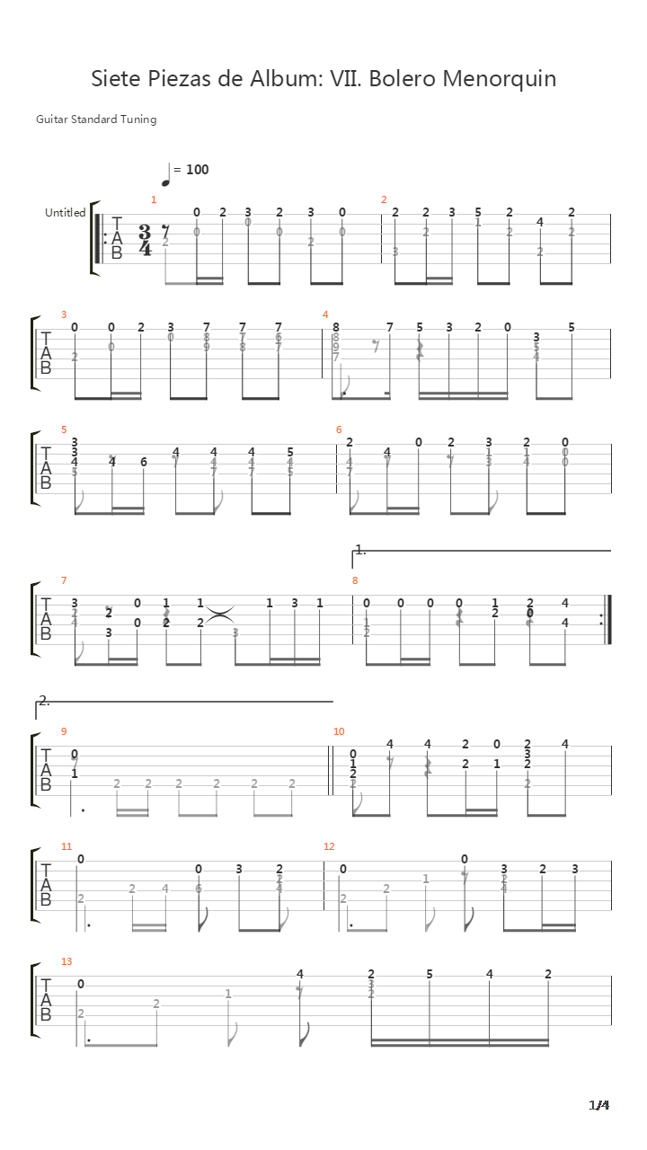 Siete Piezas De Album VII Bolero Menorquin吉他谱