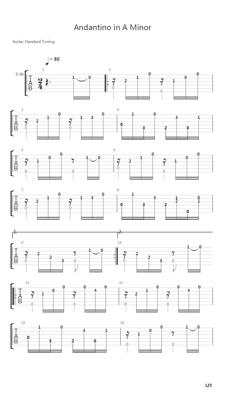 Andantino in A Minor吉他谱