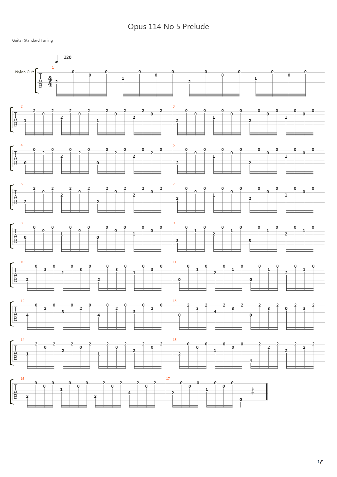 Opus 114 No 5 Prelude吉他谱