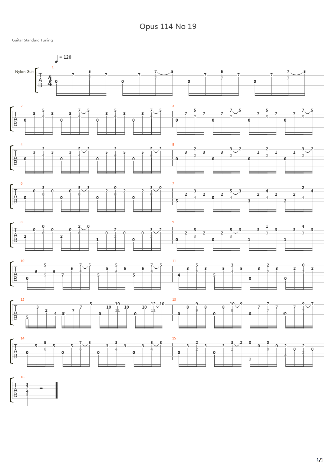 Opus 114 No 19吉他谱