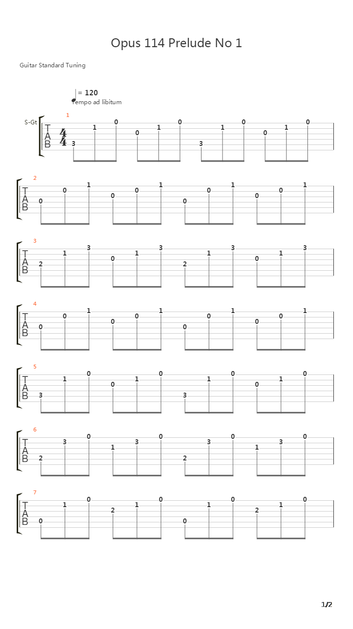 Opus 114 Prelude No 1吉他谱