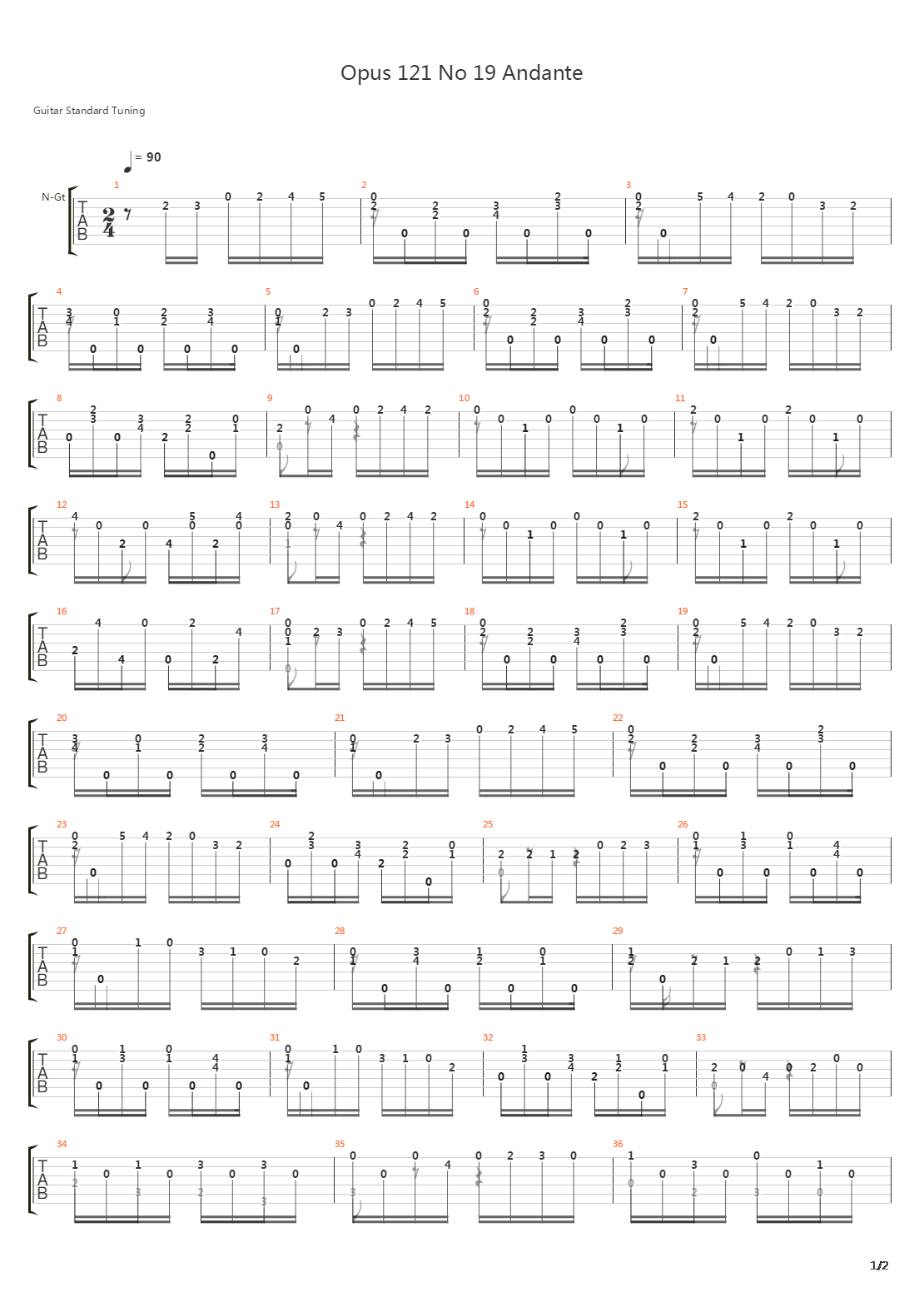 Opus 121 No 19 Andante吉他谱