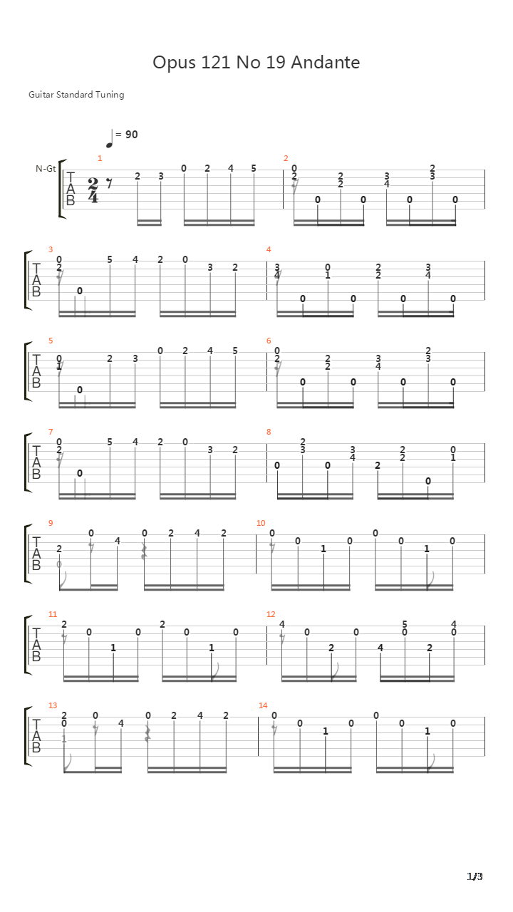 Opus 121 No 19 Andante吉他谱