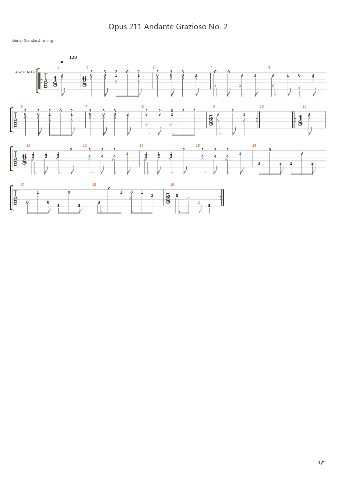 Opus 211 Andante Grazioso No 2吉他谱