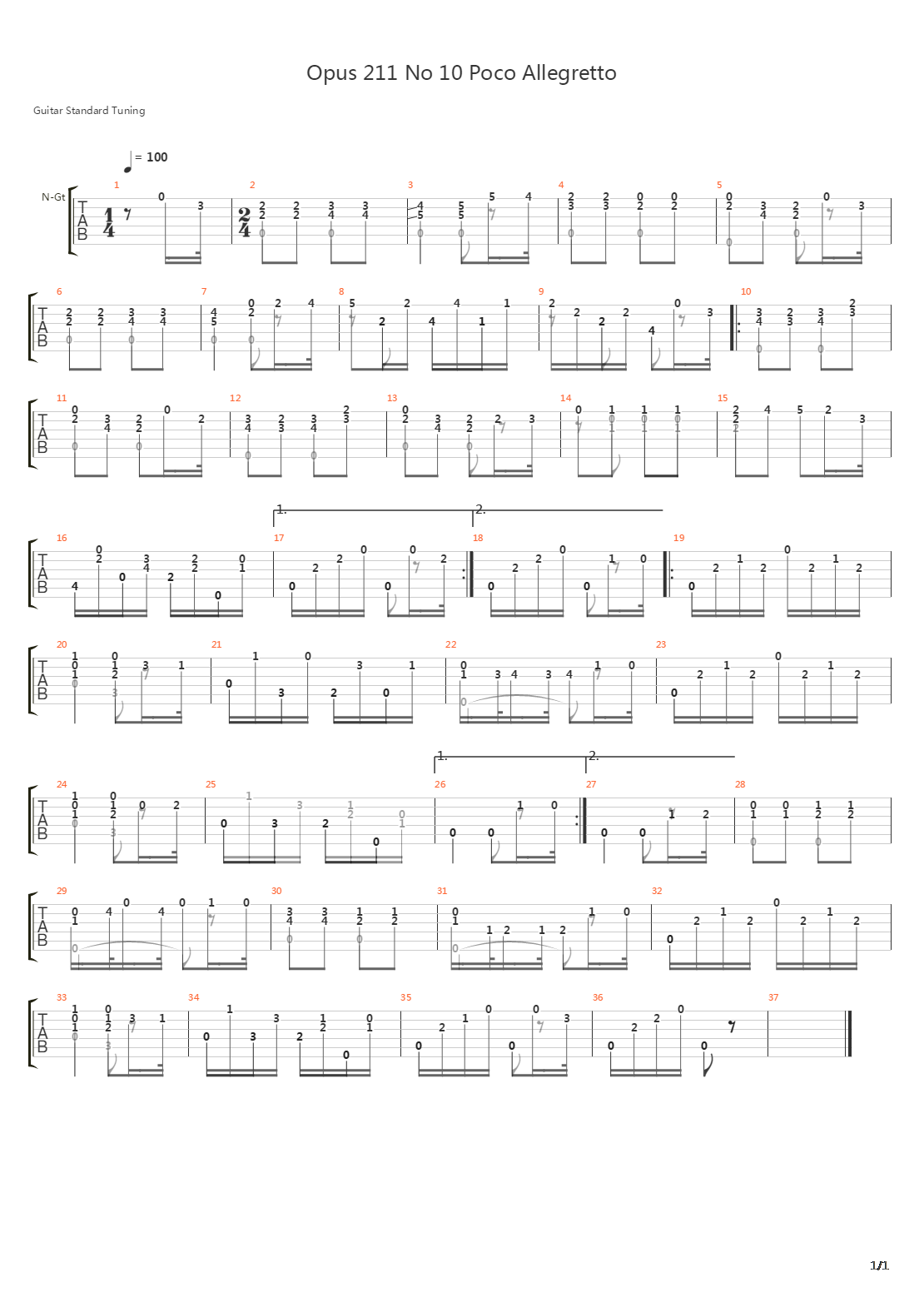 Opus 211 No 10 Poco Allegretto吉他谱