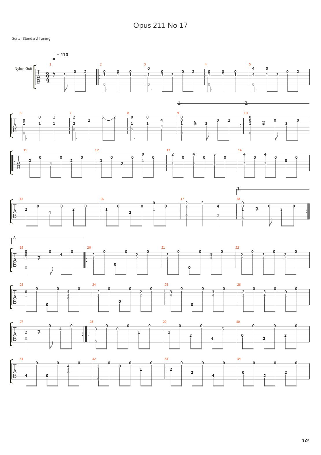 Opus 211 No 17吉他谱