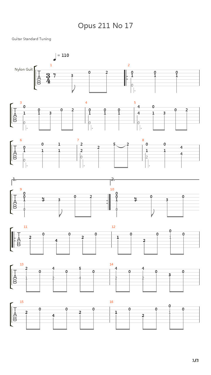 Opus 211 No 17吉他谱