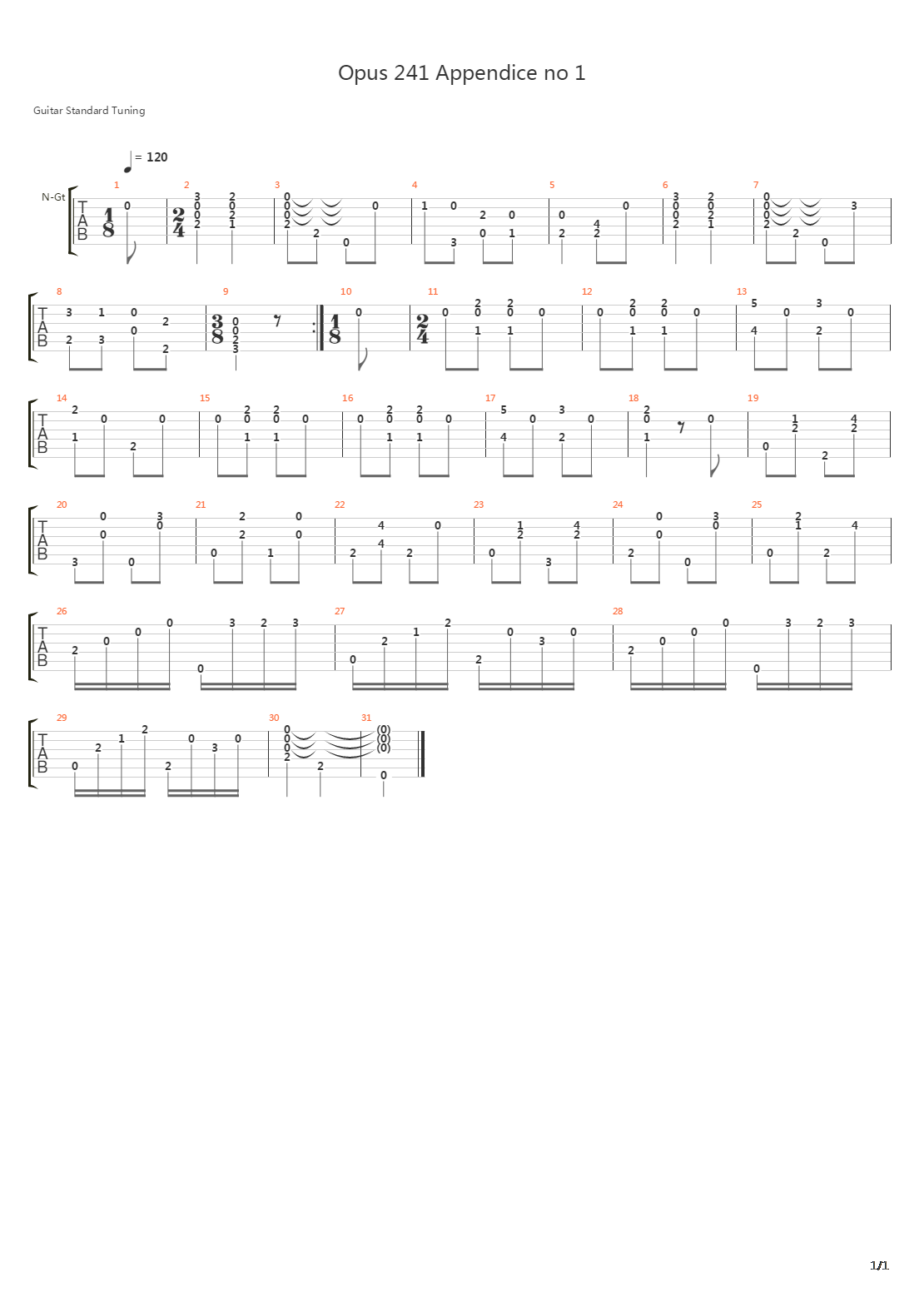 Opus 241 Appendice No 1吉他谱