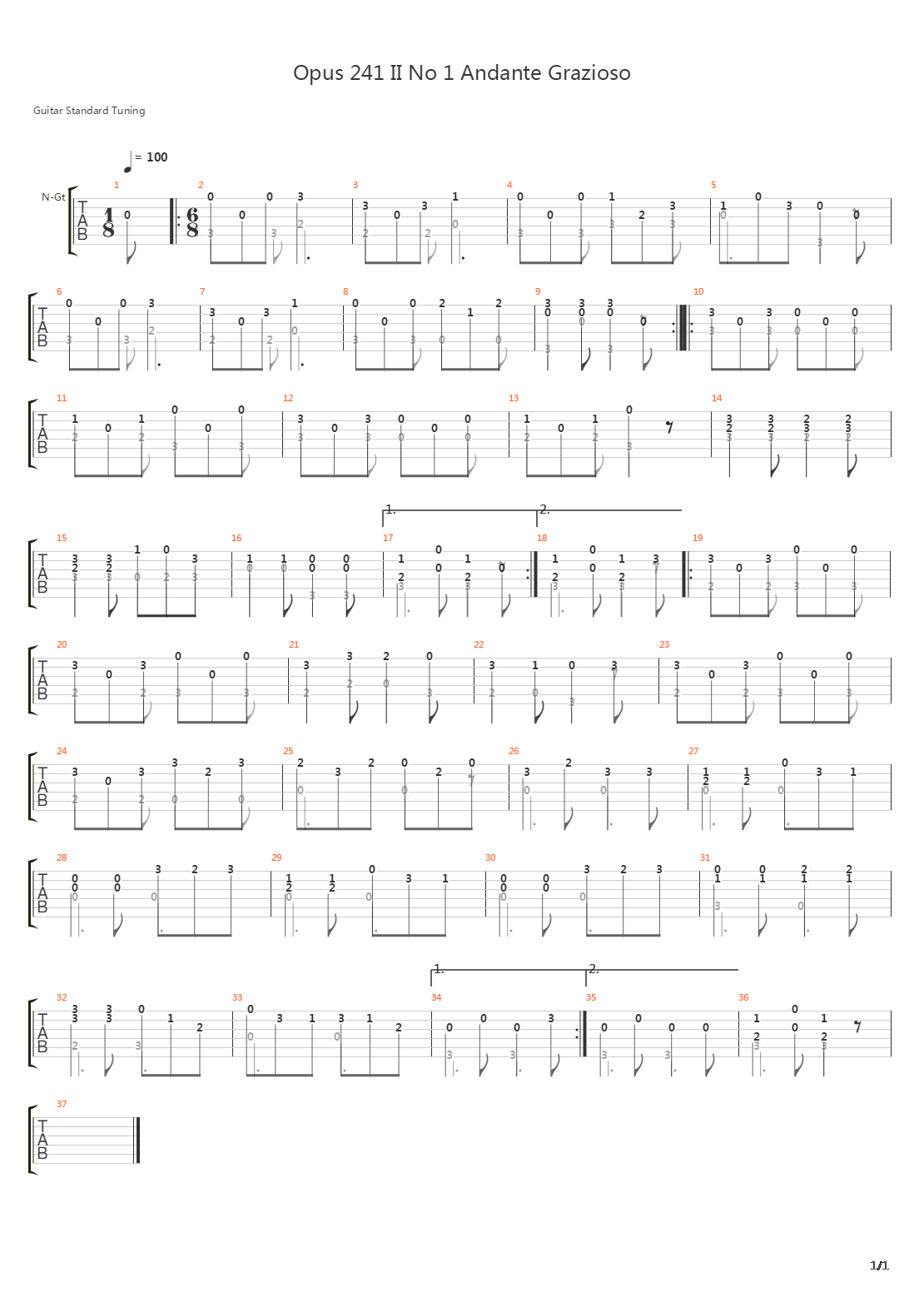 Opus 241 II No 1 Andante Grazioso吉他谱