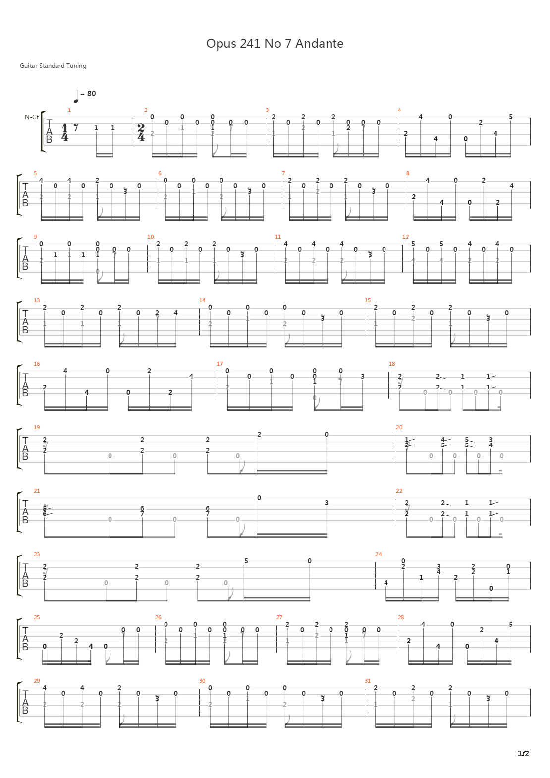 Opus 241 No 7 Andante吉他谱