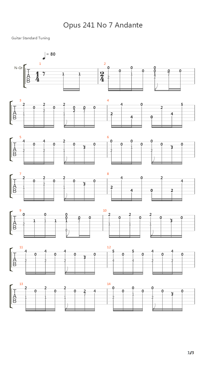 Opus 241 No 7 Andante吉他谱