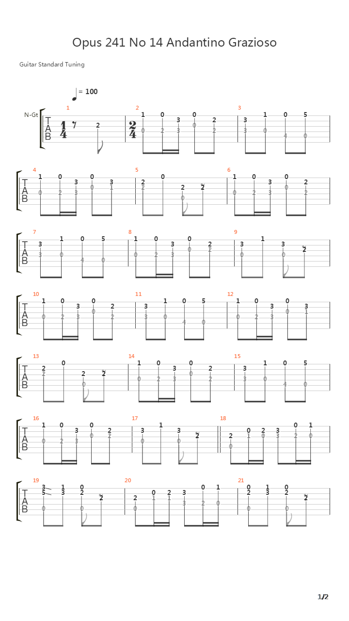 Opus 241 No 14 Andantino Grazioso吉他谱