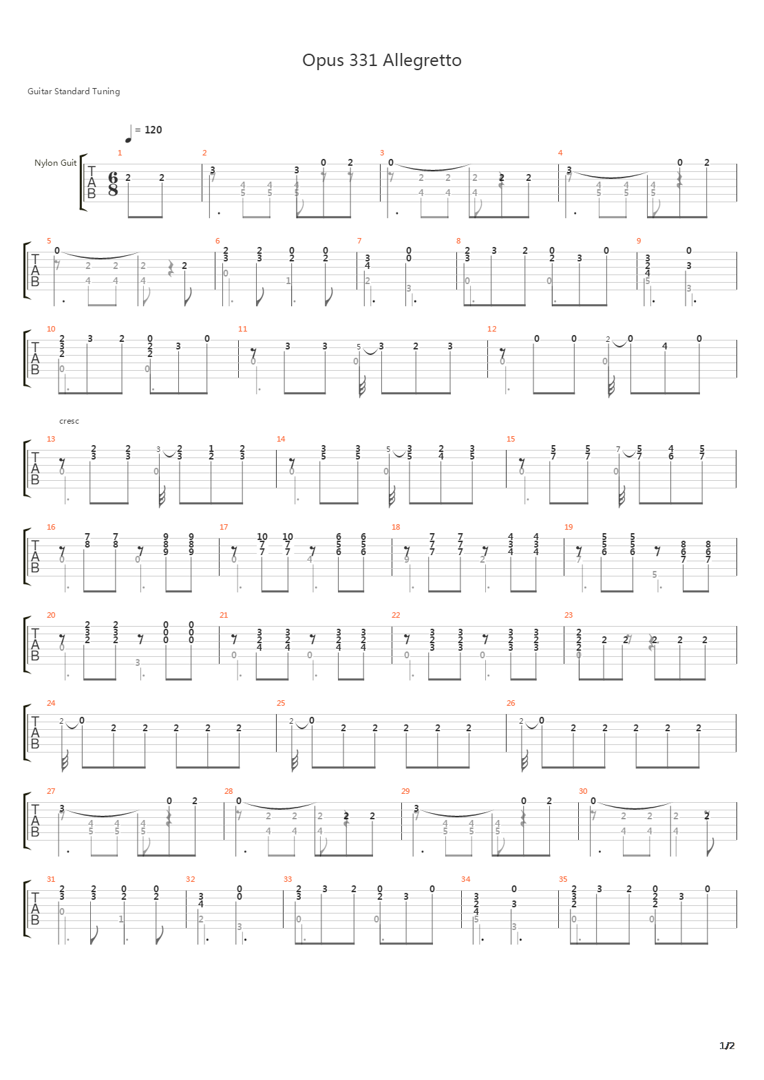 Opus 331 Allegretto吉他谱