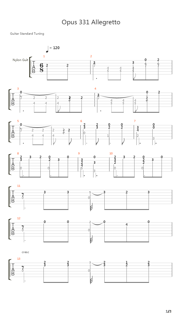 Opus 331 Allegretto吉他谱