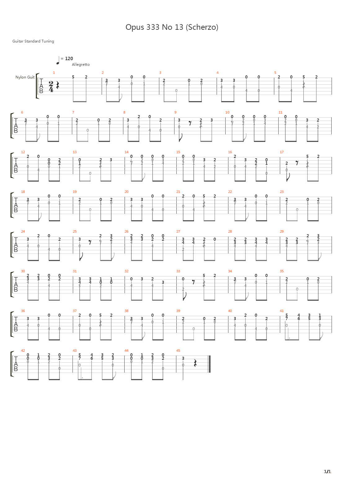 Opus 333 No 13吉他谱