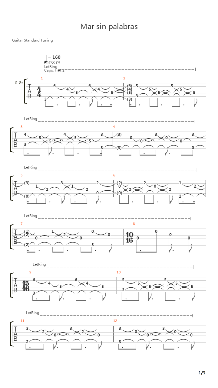 Mar Sin Palabras吉他谱