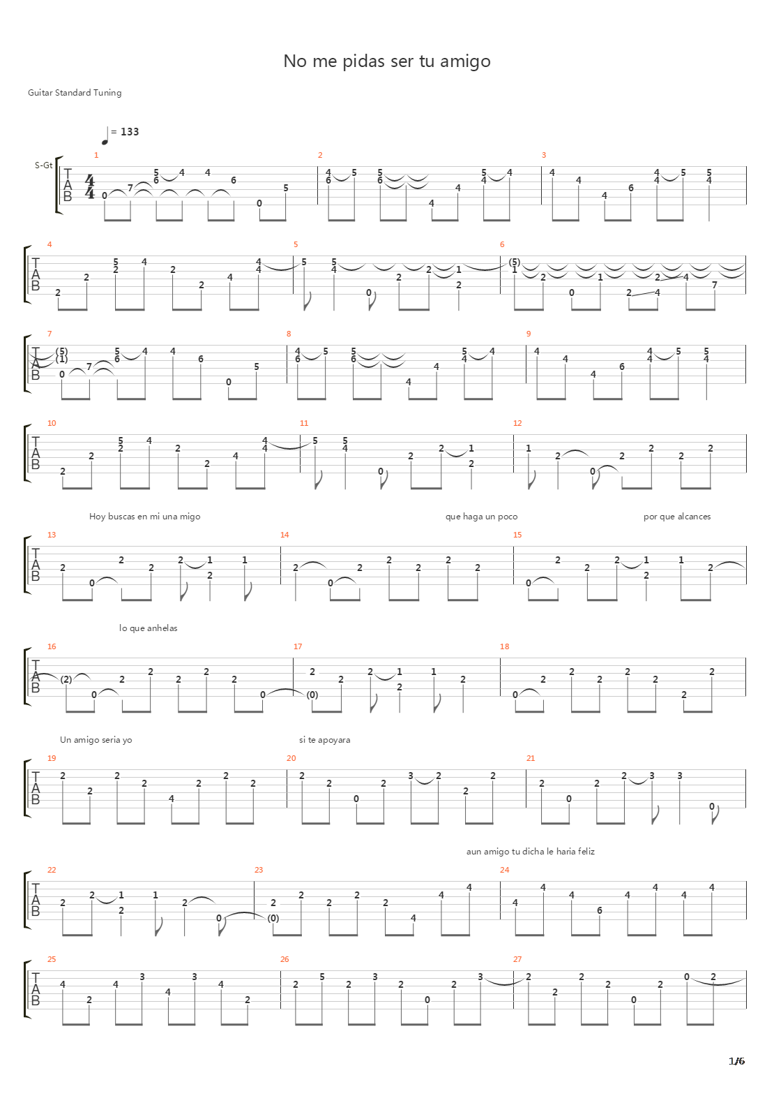 No Me Pidas Ser Tu Amigo吉他谱
