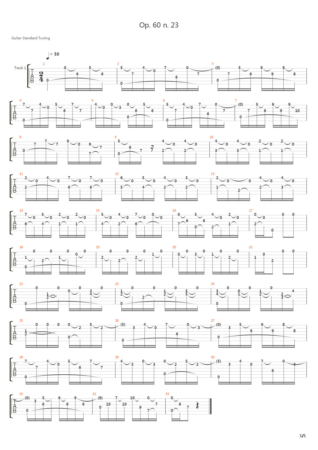 Op 60 N 23 Etude Andantino In A Tweny Five Progressive Studies吉他谱