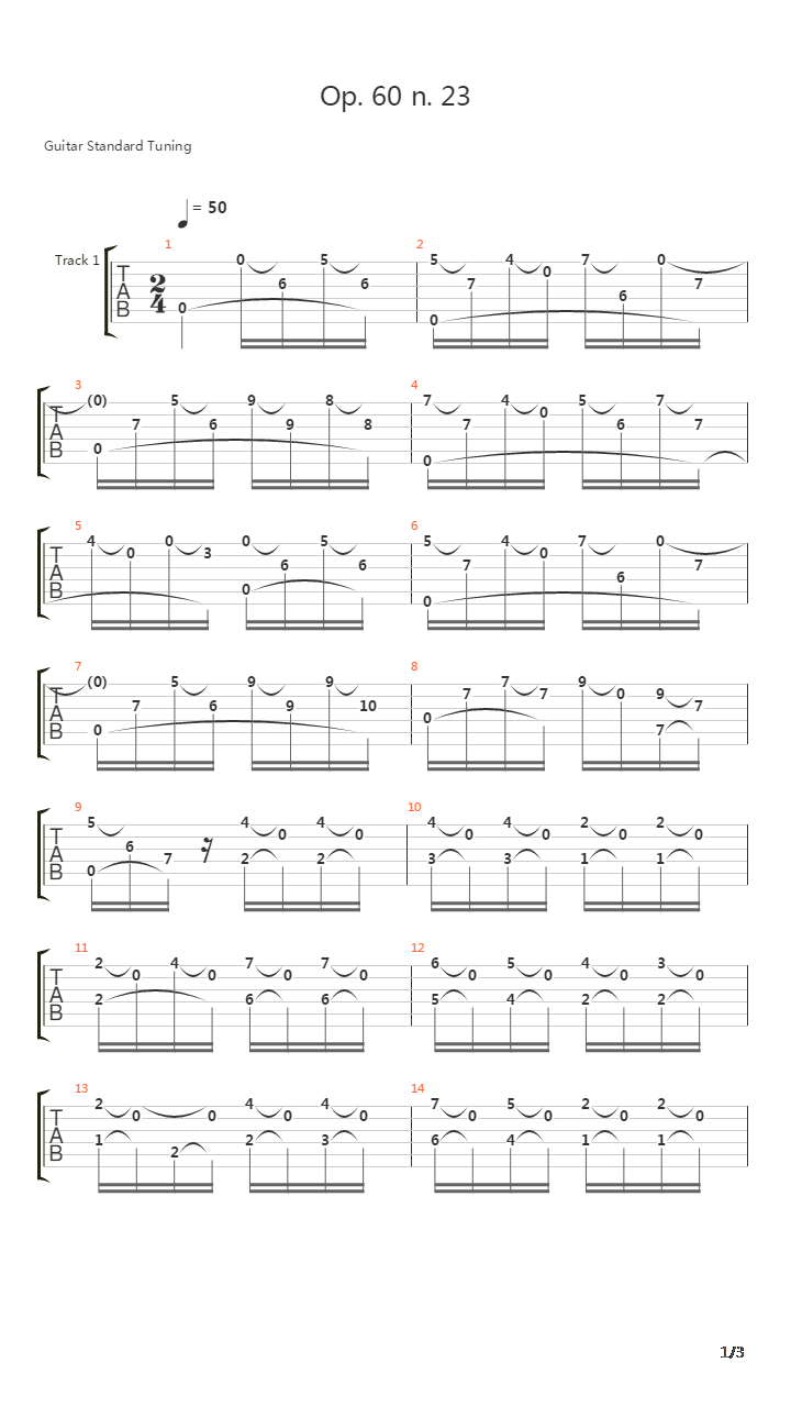 Op 60 N 23 Etude Andantino In A Tweny Five Progressive Studies吉他谱