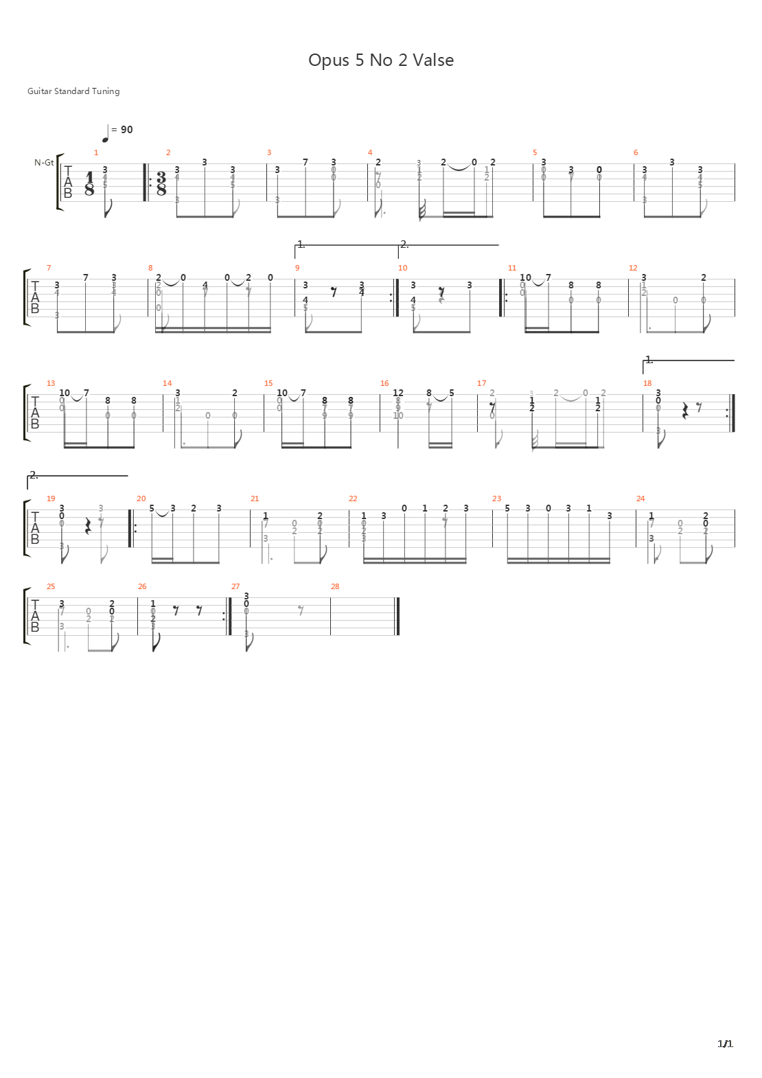 Opus 5 No 2 Valse吉他谱