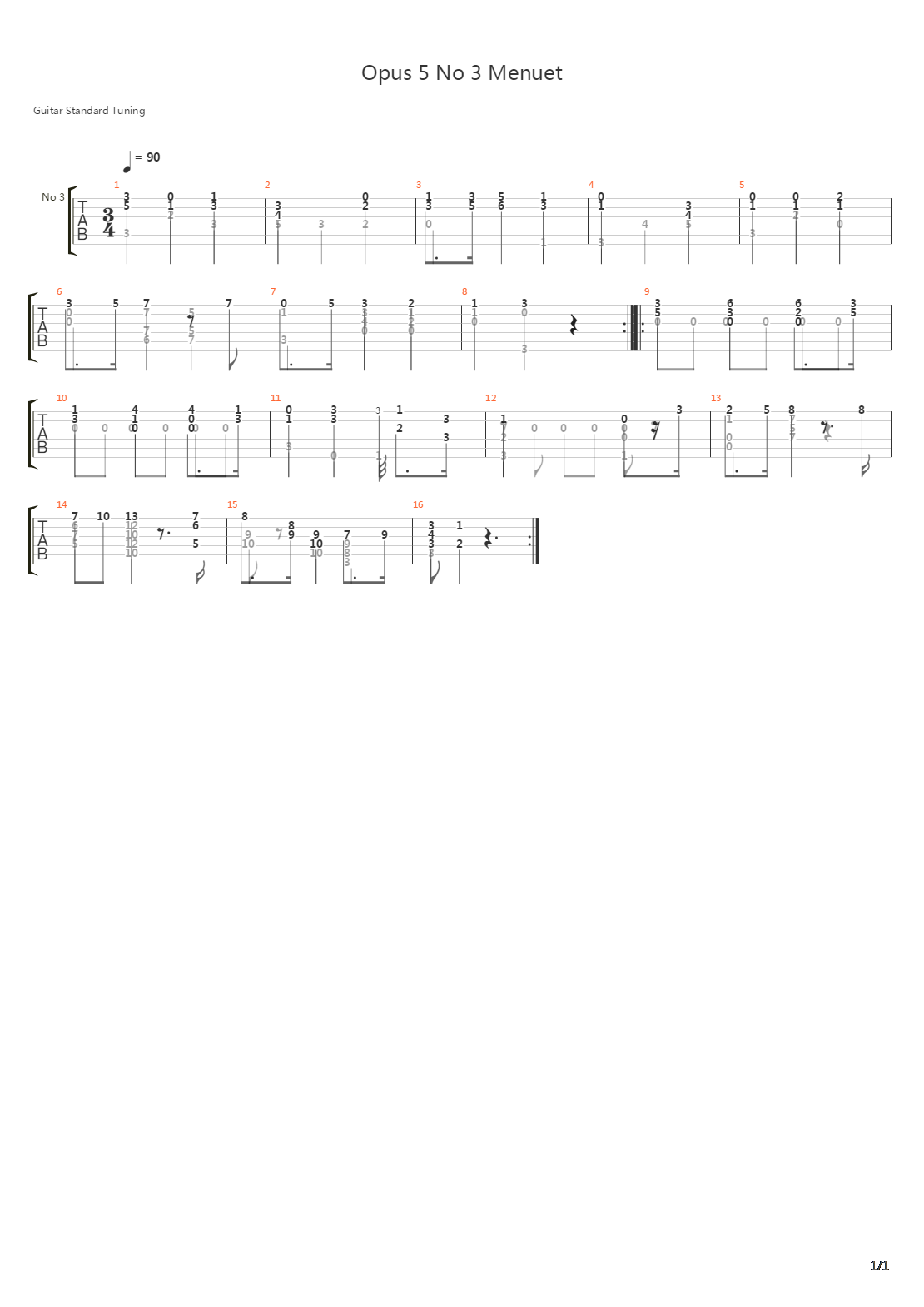 Opus 5 No 3 Menuet吉他谱