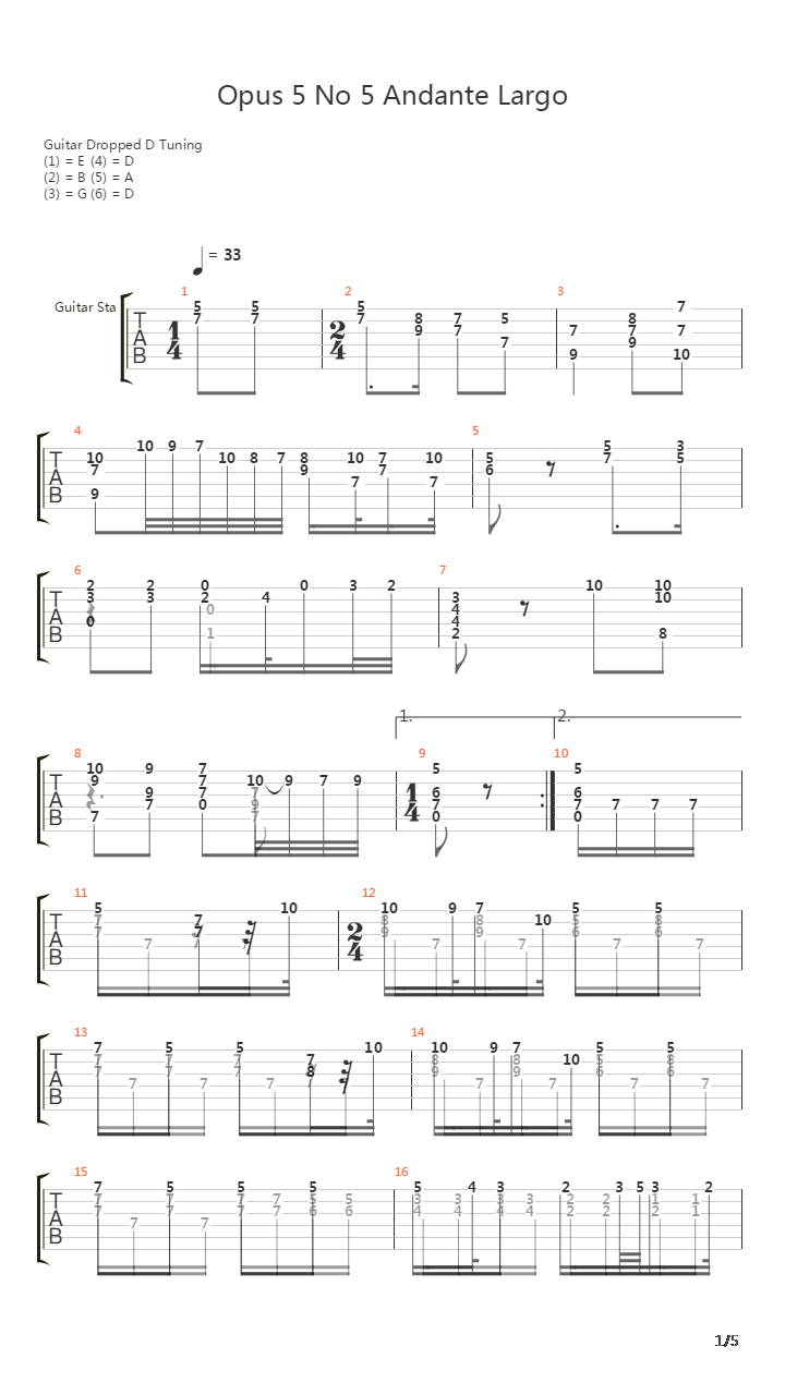 Opus 5 No 5吉他谱