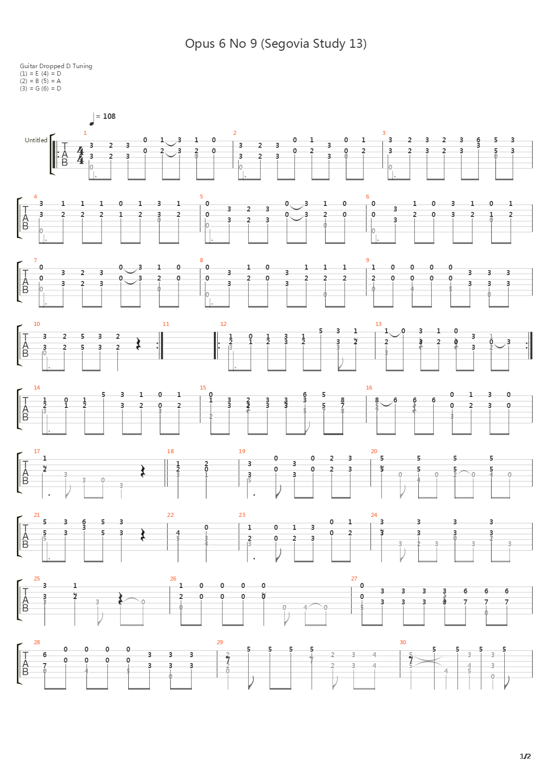 Opus 6 No 9 (Segovia Study 13)吉他谱