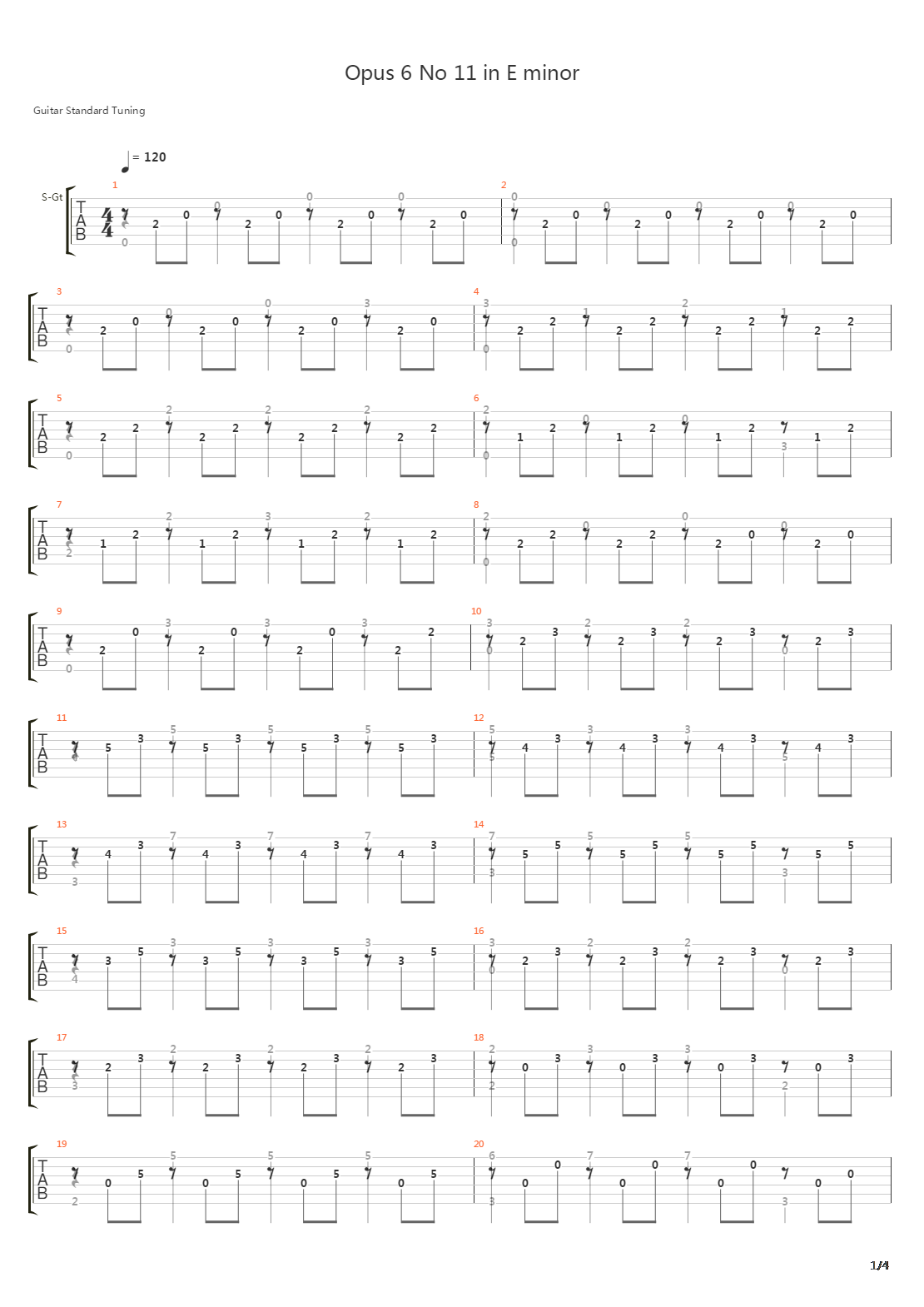 Opus 6 No 11 in E minor吉他谱