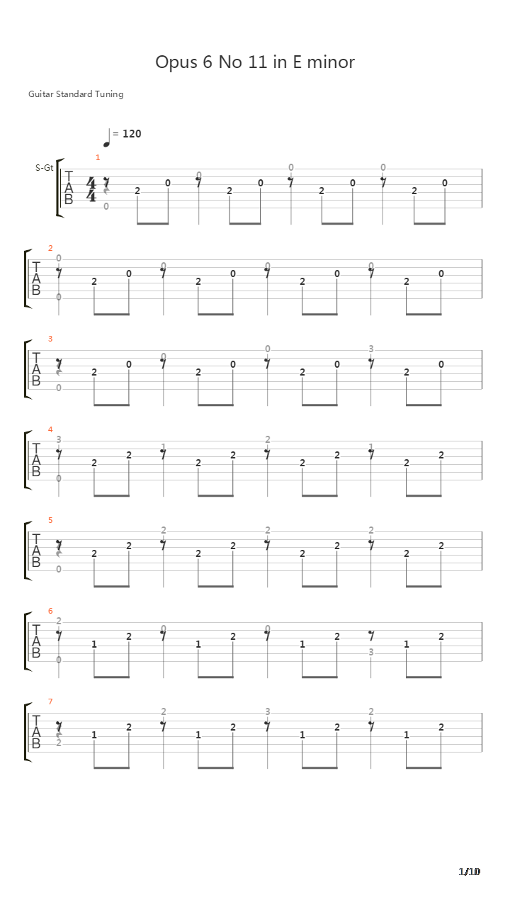 Opus 6 No 11 in E minor吉他谱