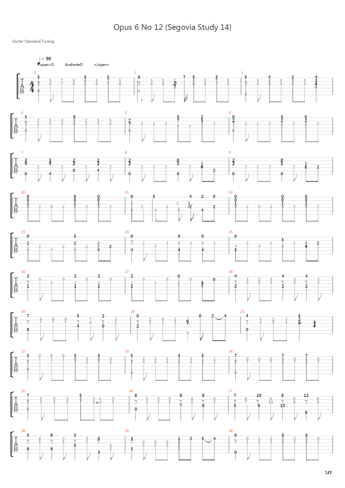 Opus 6 No 12 (Segovia Study 14)吉他谱