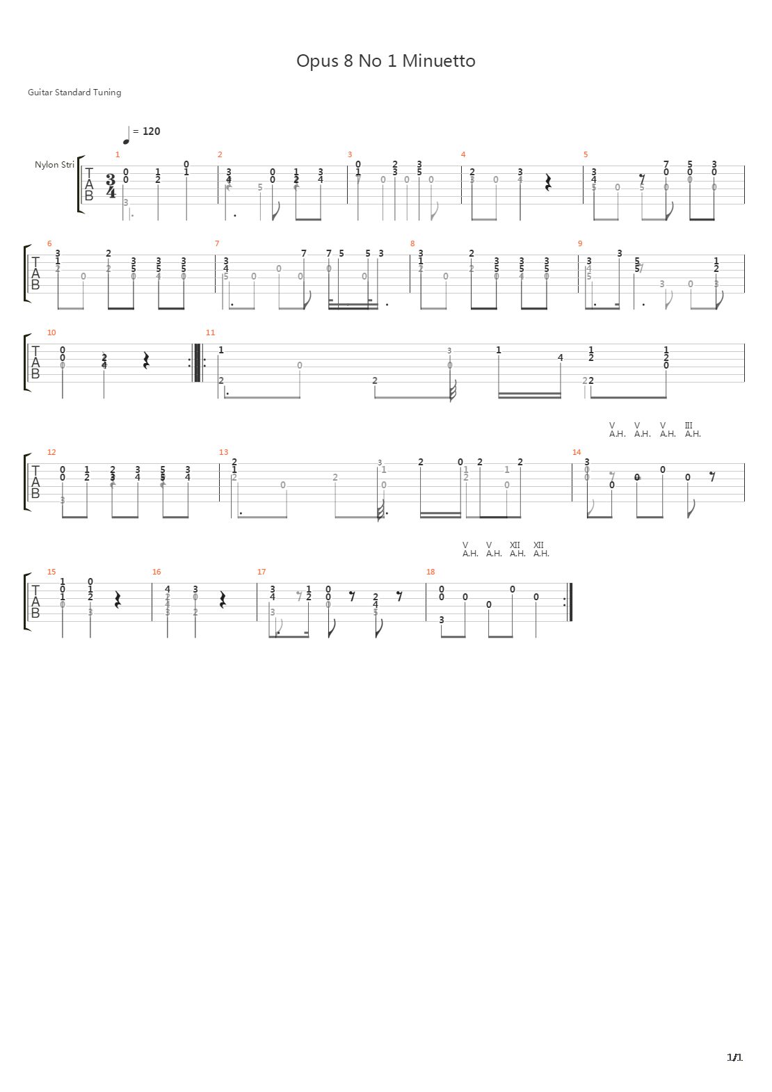 Opus 8 No 1 Minuetto吉他谱