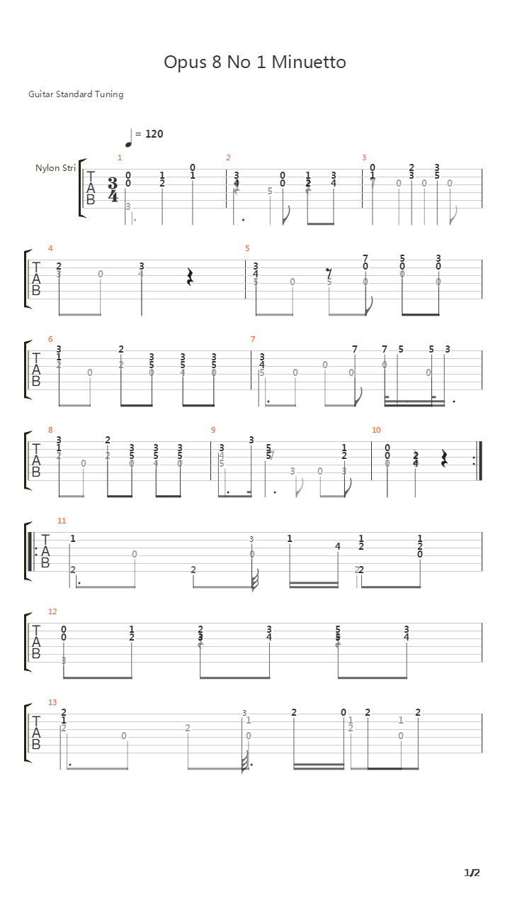 Opus 8 No 1 Minuetto吉他谱