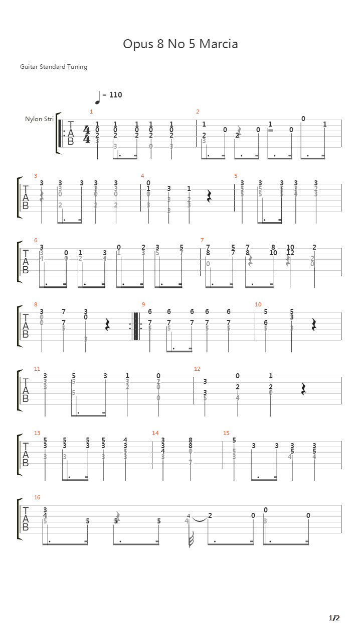 Opus 8 No 5 Marcia吉他谱