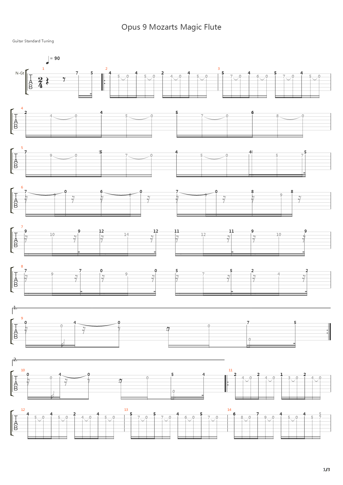 Opus 9 Mozarts Magic Flute Fifth Variation吉他谱