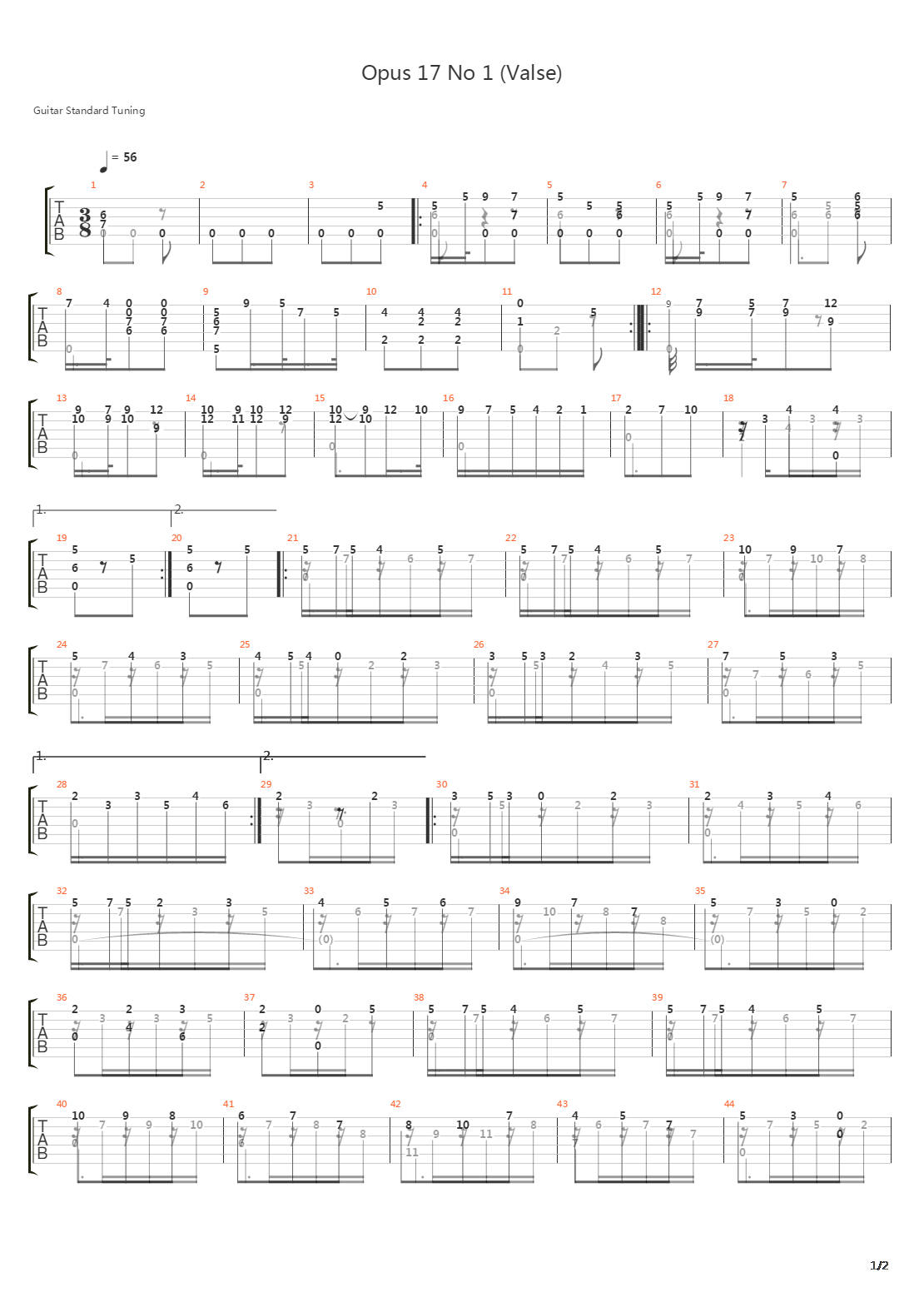 Opus 17 No 1吉他谱
