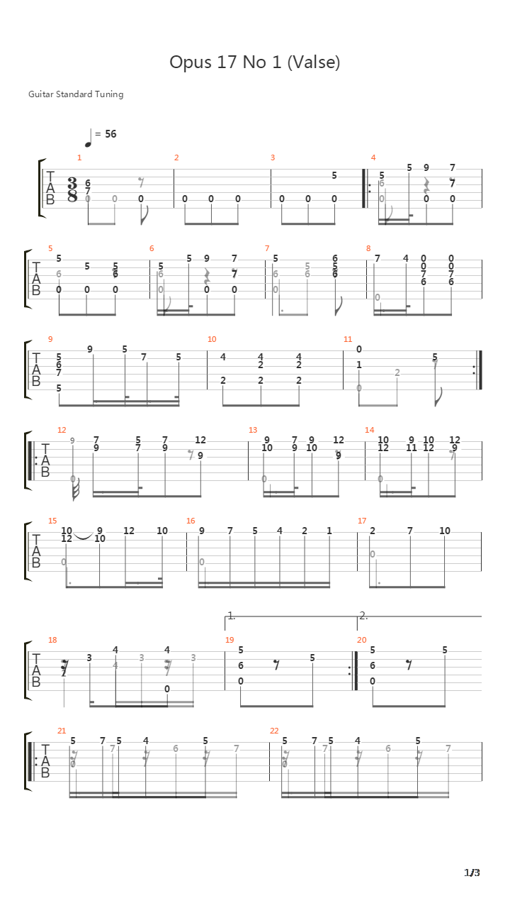 Opus 17 No 1吉他谱