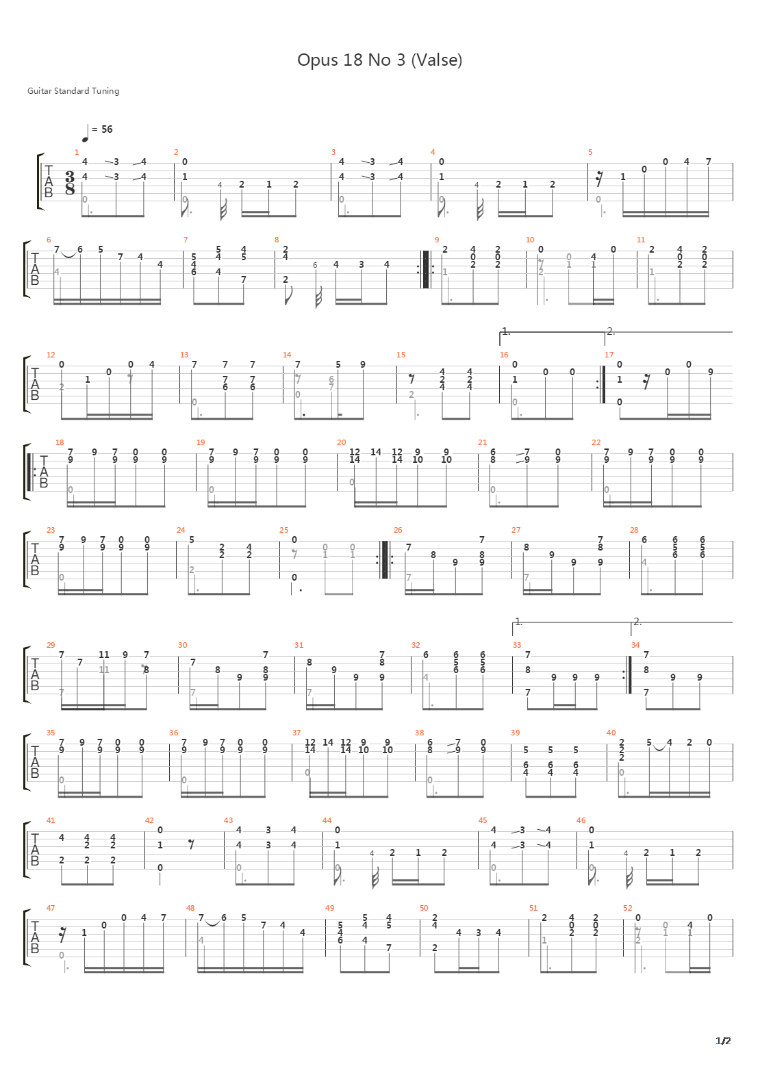 Opus 18 No 3吉他谱