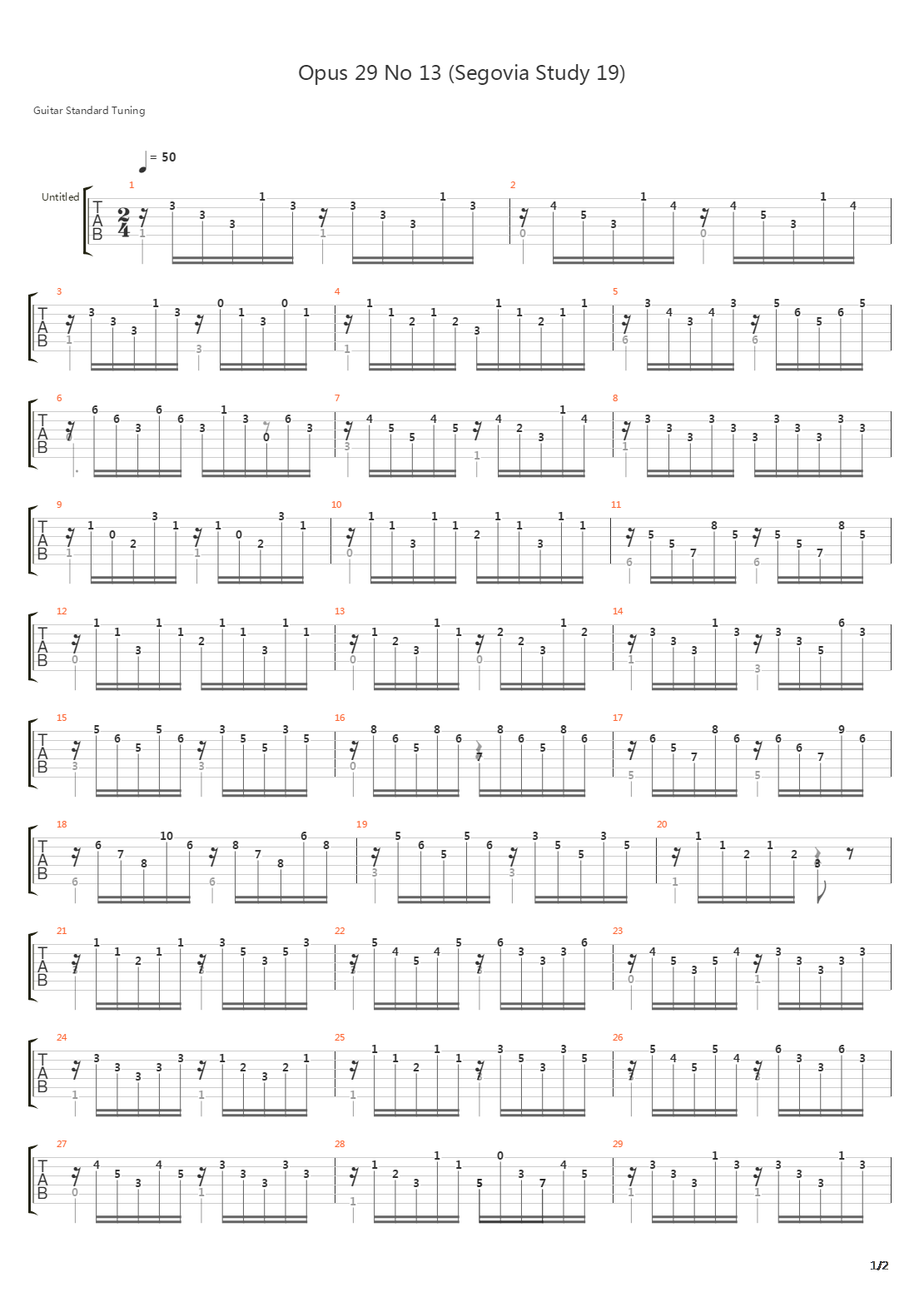 Opus 29 No 13 (Segovia Study 19)吉他谱