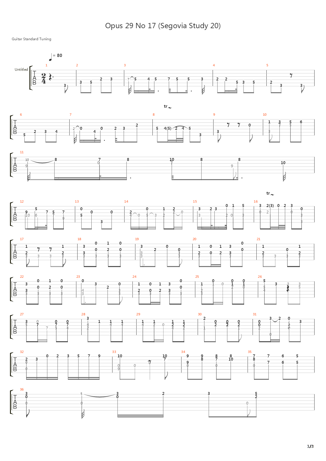 Opus 29 No 17 (Segovia Study 20)吉他谱