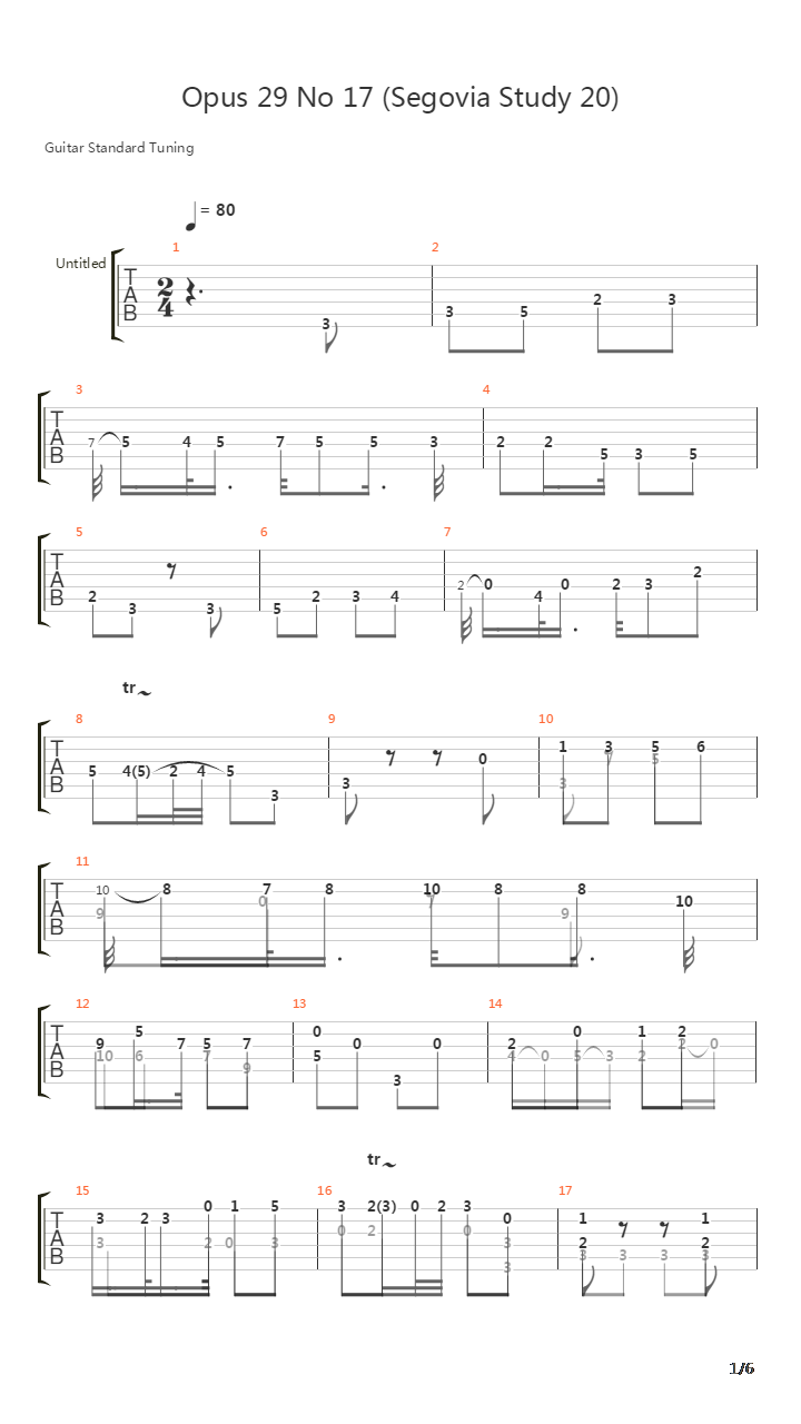 Opus 29 No 17 (Segovia Study 20)吉他谱