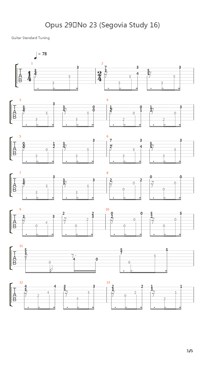 Opus 29 No 23 (Segovia Study 16)吉他谱