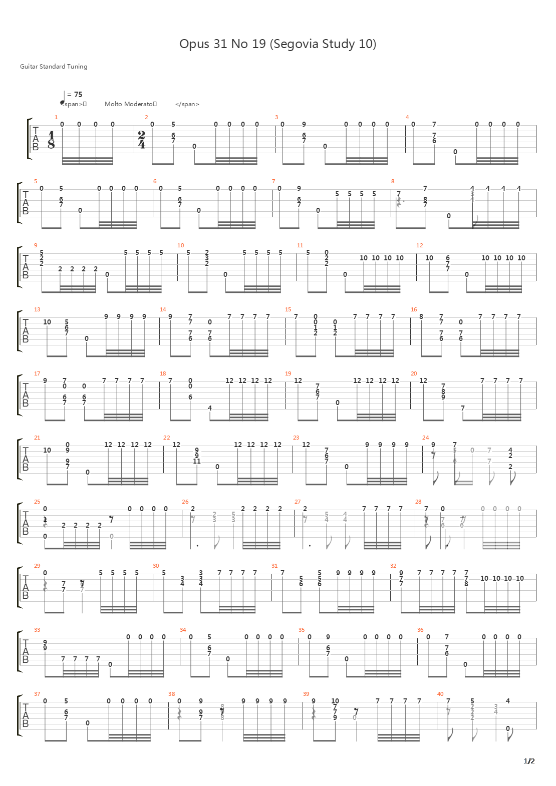 Opus 31 No 19 (Segovia Study 10)吉他谱