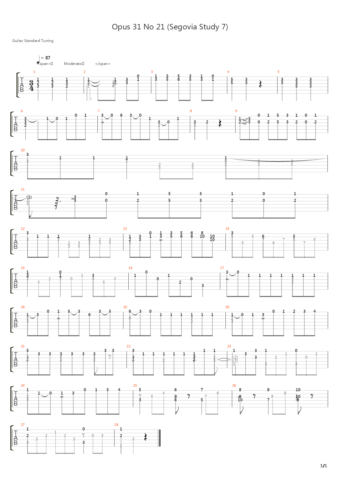 Opus 31 No 21 (Segovia Study 7)吉他谱