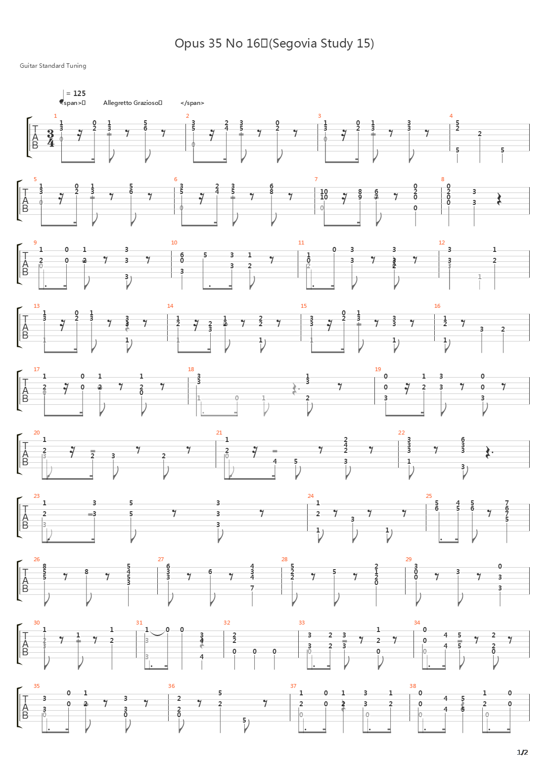 Opus 35 No 16 (Segovia Study 15)吉他谱